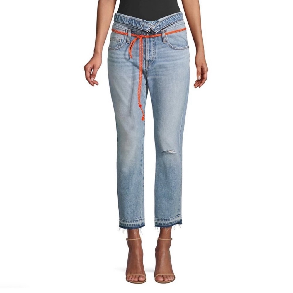 Hudson Jessi Crop Boyfriend Jeans Sz 31 High Waited ButtonFly Distressed Slouchy
